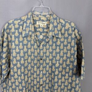 Tori Richard Shirt Mens XL Blue Cotton Lawn Pineapple Hawaiian Aloha Camp Vtg